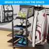 image433W Golf Bag Organizer with Wheels Holds 2 Bags ampamp 27 Clubs Heavy Duty Thick Frame Garage Storage Rack Cart High Load Capacity Golf Accessories Stand Holder Ideal for Garage Club Shed