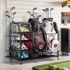 image433W Golf Bag Organizer with Wheels Holds 2 Bags ampamp 27 Clubs Heavy Duty Thick Frame Garage Storage Rack Cart High Load Capacity Golf Accessories Stand Holder Ideal for Garage Club Shed
