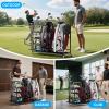 image433W Golf Bag Organizer with Wheels Holds 2 Bags ampamp 27 Clubs Heavy Duty Thick Frame Garage Storage Rack Cart High Load Capacity Golf Accessories Stand Holder Ideal for Garage Club Shed