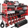imageLarge Power Tool Organizer Wall Mount with Charging Station4 Layer Heavy Duty Metal Tool Storage Rack Loads 600lbs with 8 Cordless Drill HolderBattery Utility Rack Loads with 4 Power StripRed