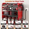 imageLarge Power Tool Organizer Wall Mount with Charging Station4 Layer Heavy Duty Metal Tool Storage Rack Loads 600lbs with 8 Cordless Drill HolderBattery Utility Rack Loads with 4 Power StripRed