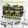 imageLarge Power Tool Organizer Wall Mount with Charging Station4 Layer Heavy Duty Metal Tool Storage Rack Loads 600lbs with 8 Cordless Drill HolderBattery Utility Rack Loads with 4 Power StripBlack
