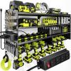imageLarge Power Tool Organizer Wall Mount with Charging Station4 Layer Heavy Duty Metal Tool Storage Rack Loads 600lbs with 8 Cordless Drill HolderBattery Utility Rack Loads with 4 Power StripBlack