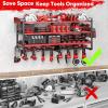 imageLarge Power Tool Organizer Wall Mount4 Layers Heavy Duty Metal Loads 400lbsPower Tool Shelf Battery Storage with 8 Cordless Drill HolderUtility Racks for Garage WorkshopRed