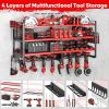 imageLarge Power Tool Organizer Wall Mount4 Layers Heavy Duty Metal Loads 400lbsPower Tool Shelf Battery Storage with 8 Cordless Drill HolderUtility Racks for Garage WorkshopRed