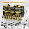 imagePower Tool Organizer Wall Mount with Charging Station 4 Layer Drill Holder Tool Storage 4 Outlet Power Strip Utility Rack with 656ft Cord