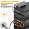 imagePower Tool Organizer Wall Mount with Charging Station 4 Layer Drill Holder Tool Storage 4 Outlet Power Strip Utility Rack with 656ft Cord