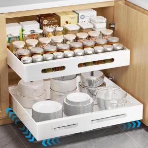 imagePull Out Cabinet Organizer Expandable1Pcs Adjustable 35quot225quot Width 21quot Deep Slide Out Drawers with Adhesive Kitchen Storage for Pantry