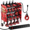 imageLarge Power Tool Organizer Wall Mount with Charging Station4 Layer Heavy Duty Metal Tool Storage Rack Loads 600lbs with 8 Cordless Drill HolderBattery Utility Rack Loads with 4 Power StripRed