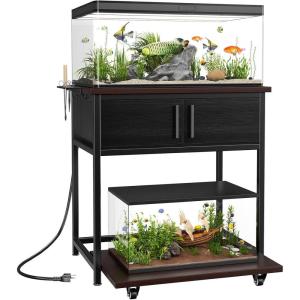 image2029 Gallon Fish Tank Stand with Power Outlet and Storage CabinetAquarium Stand with SlideOut Fish Tank ShelfHeavy Duty Metal Frame and Waterproof Wood315quot L x 157quot W 770LBS Capacity