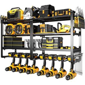 image33quot W Large Power Tool Organizer Wall Mount Loads 400 lbs Heavy Duty 4Tier 8 Drills Holder Cordless Tool Storage Battery Shelf Utility Racks for Garage Workshop Shed Gifts for Men HusbandBlack4 Tier Expanded