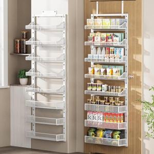 image6Tier Over the Door Pantry Organizer 2 in 1 Large Door Spice Rack with Adjustable Metal Baskets Heavy Duty Hanging or Wall Mounted Storage Organizer for Kitchen Pantry and Room WallWhite