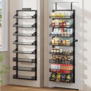 image6Tier Over the Door Pantry Organizer 2 in 1 Large Door Spice Rack with Adjustable Metal Baskets Heavy Duty Hanging or Wall Mounted Storage Organizer for Kitchen Pantry and Room WallBlack
