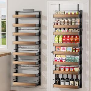 image8 Tier Over The Door Pantry Organizer 2 IN 1 Wall Mount or Hanging Spice Rack Seasoning Shelves with Adjustable Basket Back of Door Organizer and Storage for Kitchen Cabinet and Room ClosetBlack