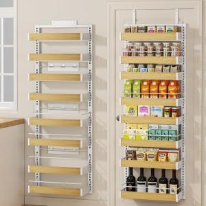 image8 Tier Over The Door Pantry Organizer 2 IN 1 Wall Mount or Hanging Spice Rack Seasoning Shelves with Adjustable Basket Back of Door Organizer and Storage for Kitchen Cabinet and Room ClosetWhite