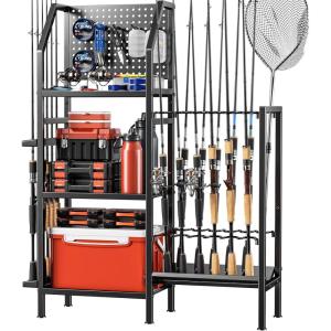 imageFishing Rod Holders for GarageFishing Rod Rack Storage up to 18 Rods3 Tier Adjust Heavy Duty Metal Fish Pole Stand Organizer with Pegboard for Fishing Gear and Equipment Accessories