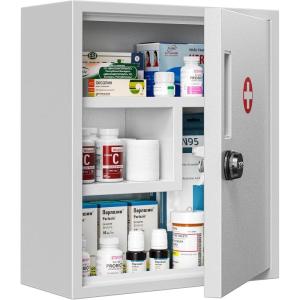 imageLocking Medicine Cabinet Upgrade Empty Metal Medicine Storage Box Wall Mount with Metal Combination Lock Large Bathroom Cabinet Organizer Over ToToilet First Aid Box for Home School and Business