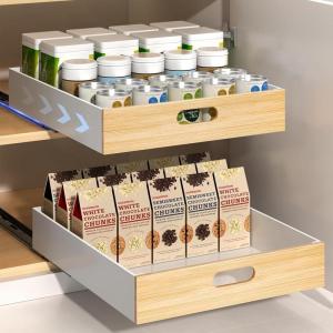 imagePull Out Drawer for Cabinet Metal Slide Out Shelf Fixed with Adhesive Nano Film 1 PCS MultiPurpose Cabinet Organizer for Kitchen Pantry and Office Large17W x 21D2Pack