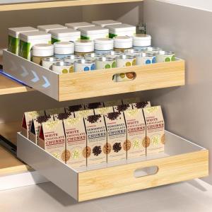 imagePull Out Drawer for Cabinet Metal Slide Out Shelf Fixed with Adhesive Nano Film 1 PCS MultiPurpose Cabinet Organizer for Kitchen Pantry and Office Large20W x 21D2Pack