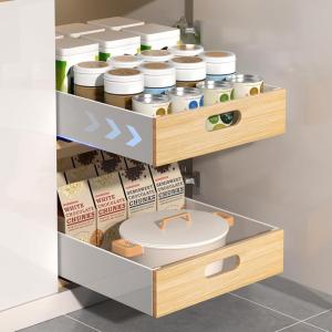 imagePull Out Drawer for Cabinet Metal Slide Out Shelf Fixed with Adhesive Nano Film 1 PCS MultiPurpose Cabinet Organizer for Kitchen Pantry and Office Large11W x 21D1Pack