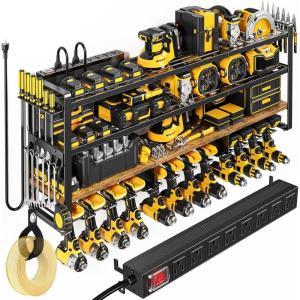 imageLarge Power Tool Organizer with Charging Station 4Layer Heavy Duty Utility Rack Loads 800lbs Holds 8 Cordless Drills 49quot W Wall Mount Tool Shelf with 8Outlet Power Strip Gift for Men12 Slots 4 Layers