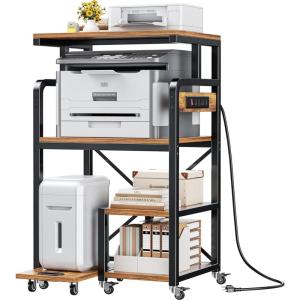imageLarge 4 Tier Printer Stand 267 x 212 x 502 Inches Tall Printer Cart with Power Outlets 4Adjustable Heavy Duty Rolling Shelf for Home Office Kitchen Stand for Paper Shredder Mini Fridge