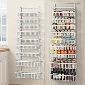 image9 Tier Over The Door Pantry Organizer 2 in 1 Wall Mount or Hanging Spice Rack with Adjustable Basket Seasoning Organizer and Storage for Kitchen Cabinet Closet BathroomWhite