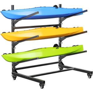 imageKayak Storage RackHeavy Duty Kayak Stand with Wheels 3 Layer Freestanding Wall Mount Rack Adjustable Kayak Rack for Garage Dock Backyard Outdoor Storage
